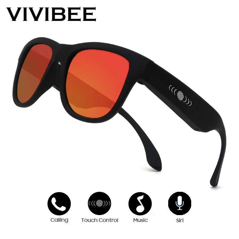 VIVIBEE, квадратная оправа, поляризационные, синие, зеркальные линзы, мужские музыкальные солнцезащитные очки, лето, поляризационные, костная проводимость, аудио очки
