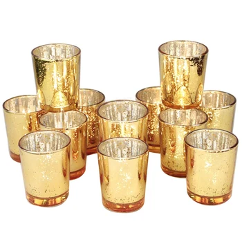 

Gold Votive Candle Holders Bulk, Mercury Glass Tealight Candle Holder Set of 12 for Wedding Decor and Home Decor