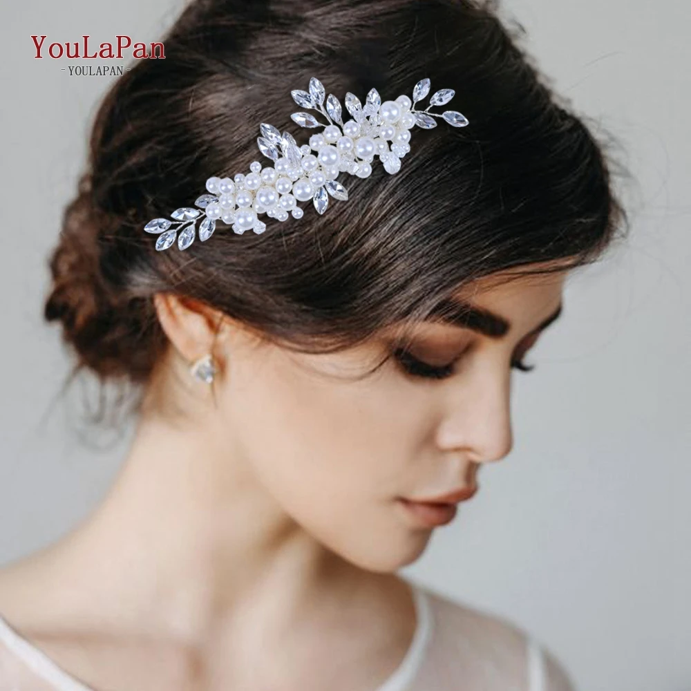 YouLaPan HP13 Silver Bridal Headwear Luxury Crystal Wedding Hairpins Hair Comb Elegant Imitation Pearl Hair Comb Clip hair accessories bridal hair accessories