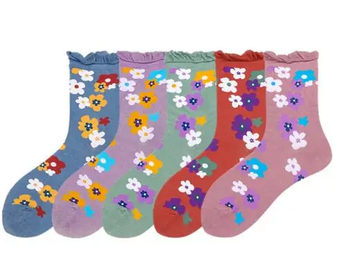 Уличная одежда в цветочек, женские носки, женские осенние зимние теплые милые Мультяшные милые хлопковые носки без пятки k2799