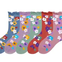 Уличная одежда в цветочек, женские носки, женские осенние зимние теплые милые Мультяшные милые хлопковые носки без пятки k2799