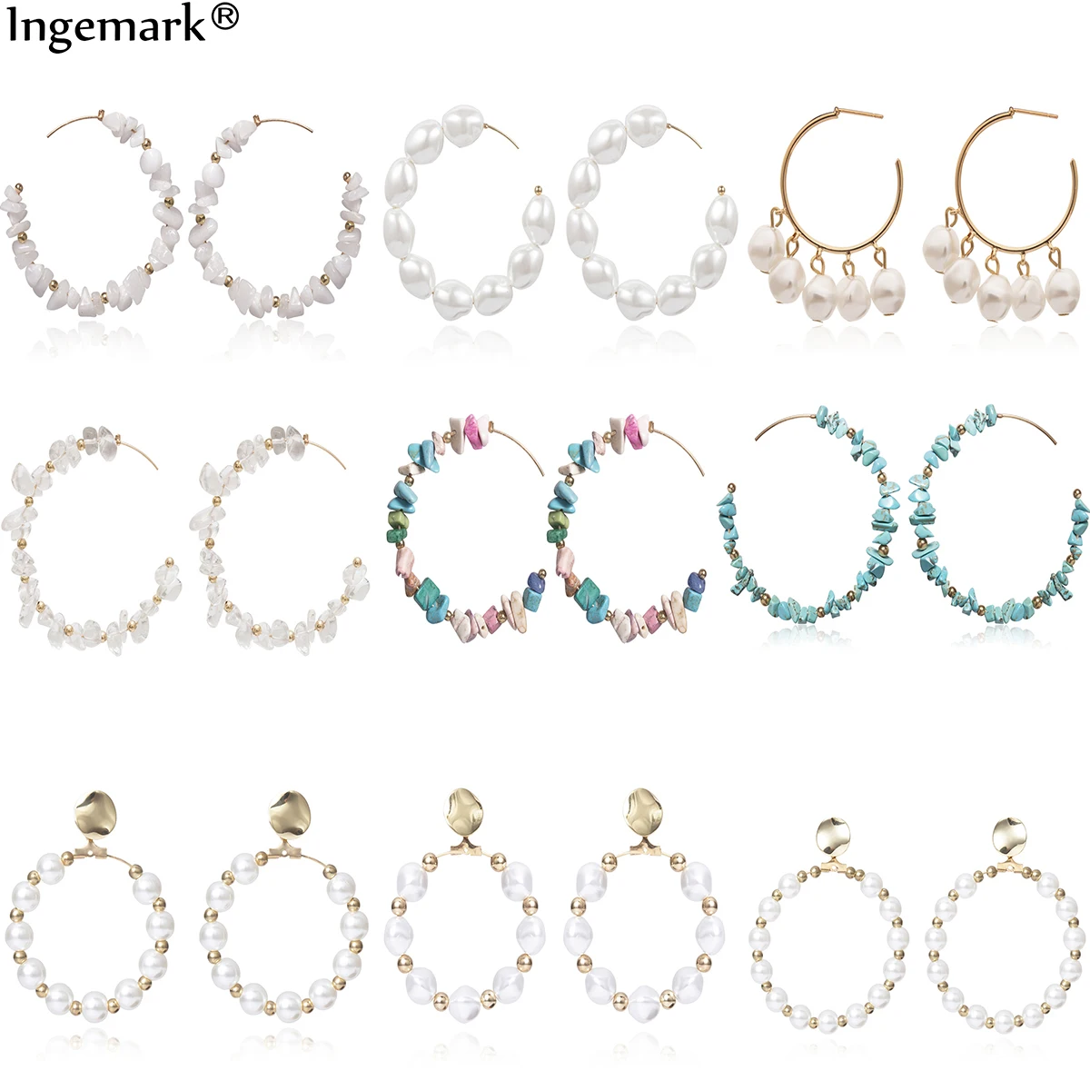 

Ingemark Korean Imitation Pearl Dangle Earrings for Women Brincos Bohemian Geometric Heart Folwer Blue Stone Drop Earrings 2019