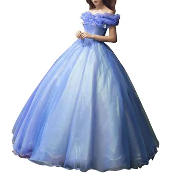 

Elegant Off-Shoulder Backless Prom Ball Gown Tulle Flowers Evening Formal Dress
