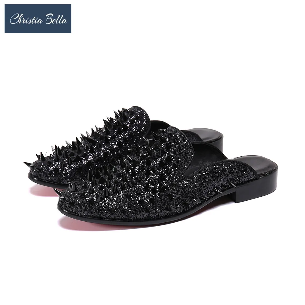 

Christia Bella Brand Designer Men Summer Shoes with Rivets Luxurious Smoking Slipper Prom and Banquet Men Casual Loafers