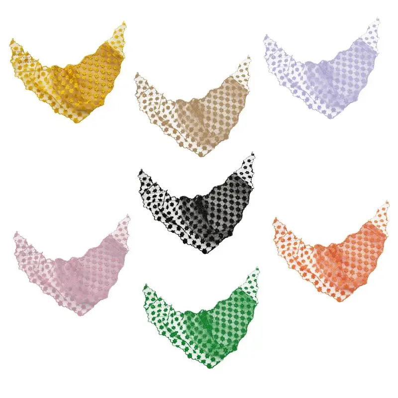 

Ladies Floral Lace Triangle Neck Scarf Plaid Embroidery Neckerchief Head Wraps H7EF