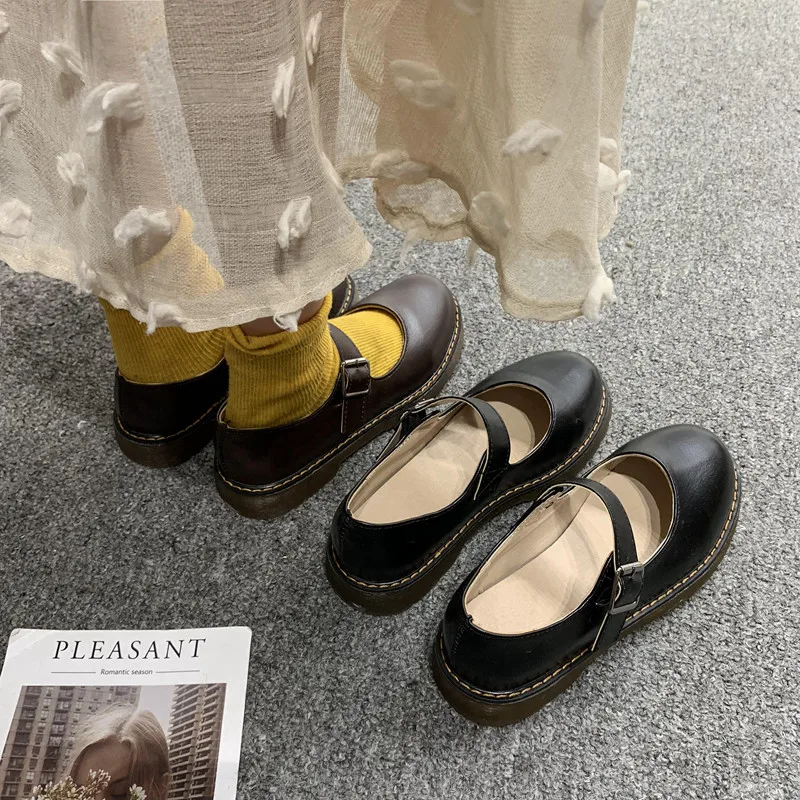 Повседневная женская обувь; универсальная обувь на платформе в британском стиле; оксфорды с круглым закрытым носком; сабо в стиле ретро из консервативной кожи