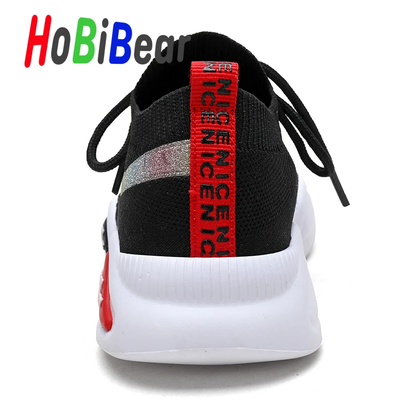 HOBIBEAR/Повседневная Молодежная обувь для мальчиков; дышащая детская спортивная обувь; дизайнерские черные кроссовки для подростков; модные носки для мальчиков