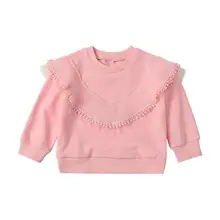 Красивый однотонный Свободный джемпер с оборками и длинными рукавами; Простые Топы для маленьких детей; осенний свитер для девочек