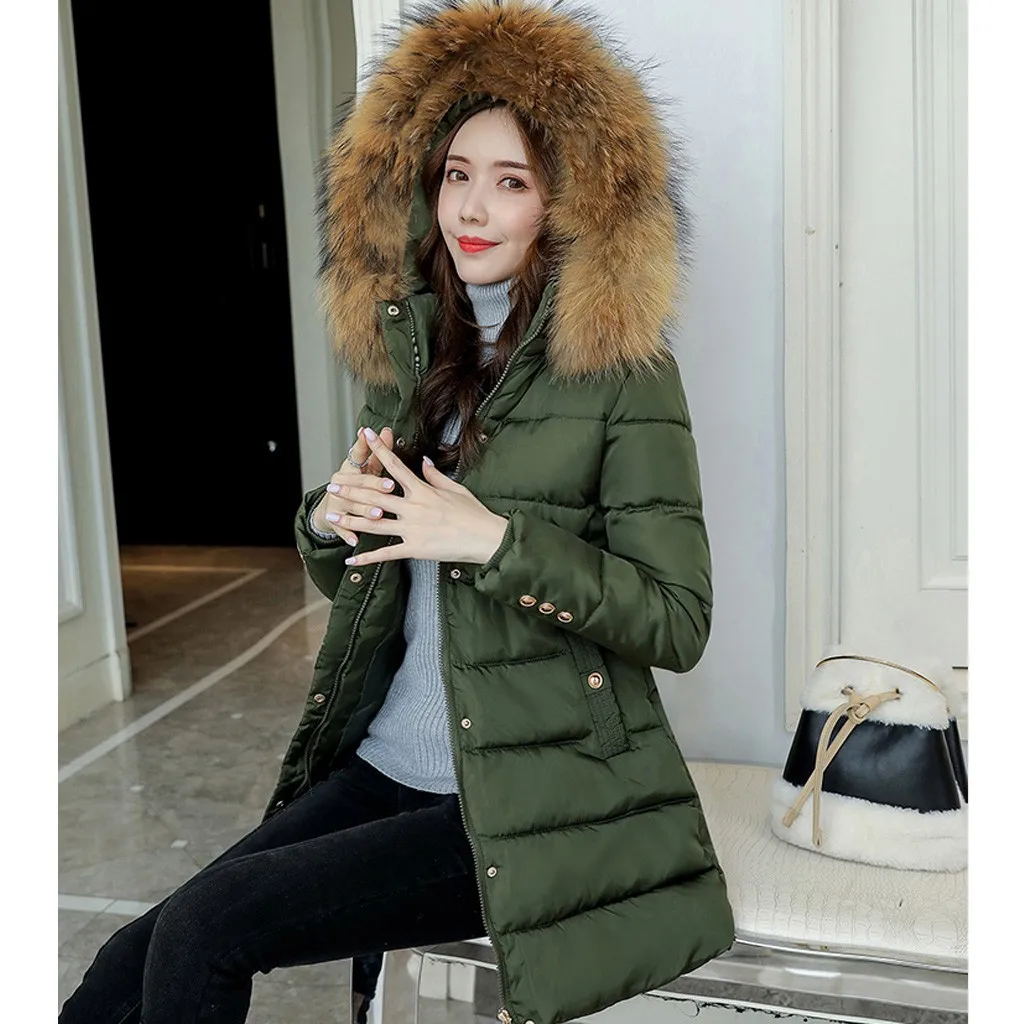 GN JAYCOSIN Hooded Fur Collar Thick Coat women's New Solid Color Down Cotton Long Jacket Daily Slim Office Outdoor Warm Fashion New - Цвет: GN
