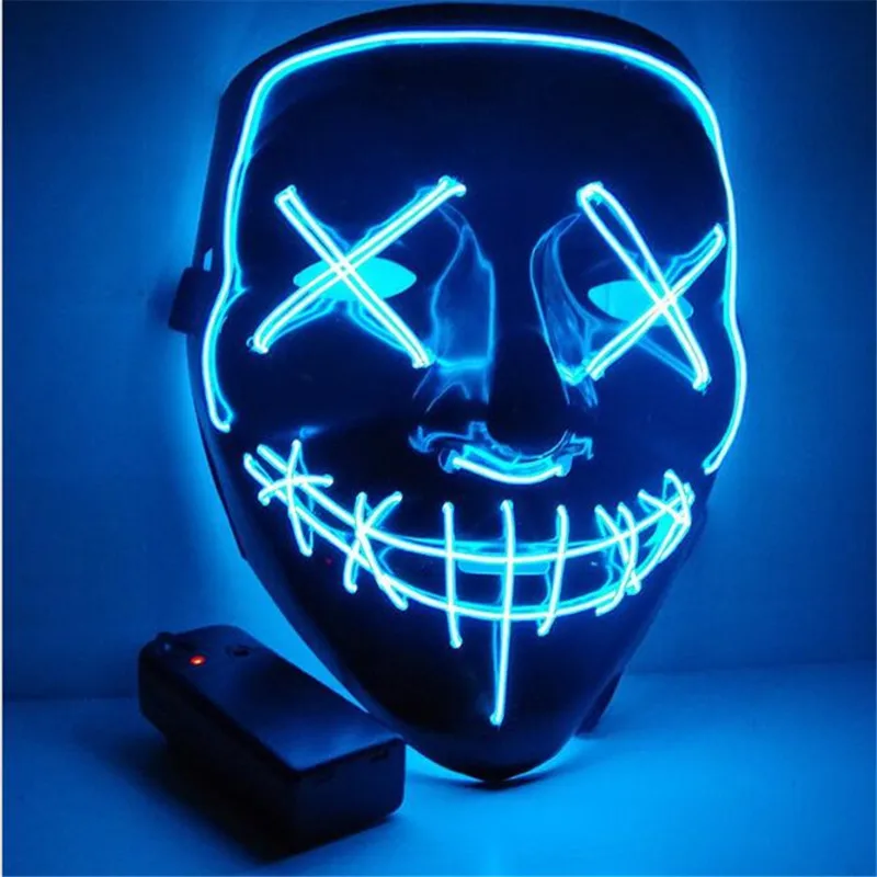 Blue Светодиодный костюм для Хэллоуина, маска для очистки, маска для ресниц, костюм DJ, вечерние светящиеся маски, светящиеся в темноте, 10 цветов для выбора - Цвет: Blue