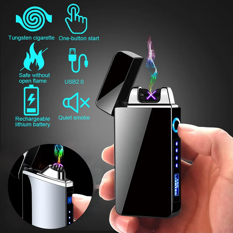 

Windproof Dual Lighter Flameless Electronic USB Rechargeable Electric Lighter for Cigarette Candle with LED Power Display