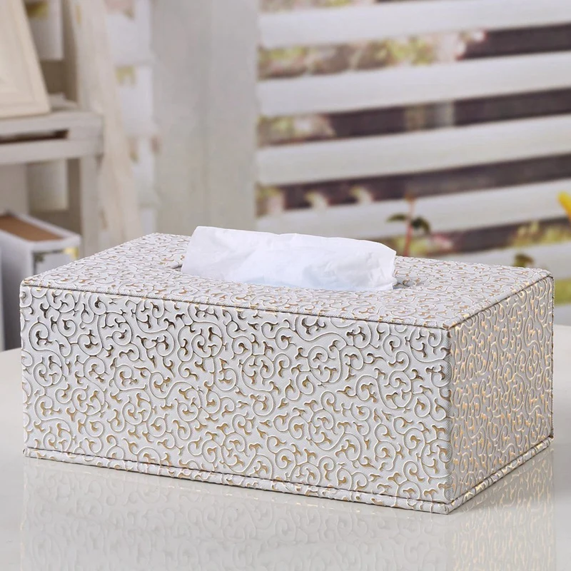  Big deal PU Leather Cosmetic Bag Box Handkerchief 25x14x9.5cm (Gold)