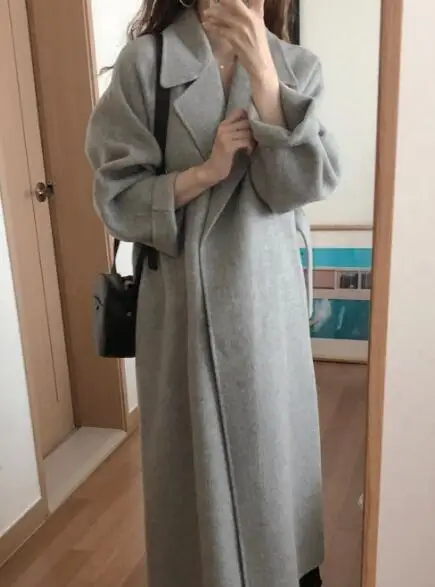 Женское корейское зимнее длинное пальто, верхняя одежда, пальто свободного размера плюс, кардиганы с длинным рукавом, манто Femme Hiver, элегантное, PP336 - Цвет: Серый