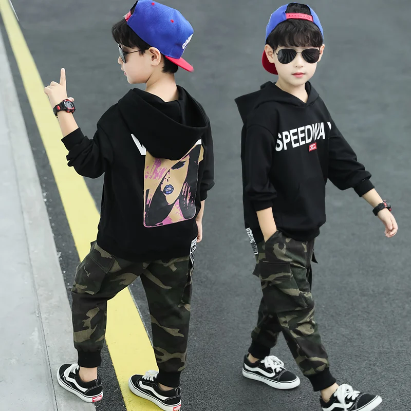

Children's Suits Spring Autumn Wear Boys and Girls Long Sleeved Tops + Trousers Kids 2pc Suits Big Children Sport Sets 4-13 Ages
