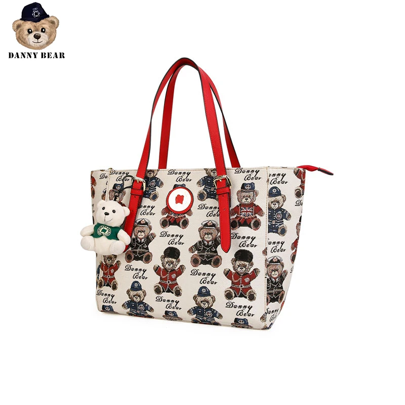 Женская сумка тоут Danny Bear тканевая на плечо с принтом медведя повседневная милая