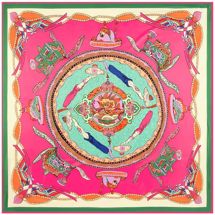 Саржевый Шелковый женский шарф 130*130 см Европейский дизайн цветочные Животные Жираф печати квадратные шарфы высокое качество подарок модные шали - Цвет: 56