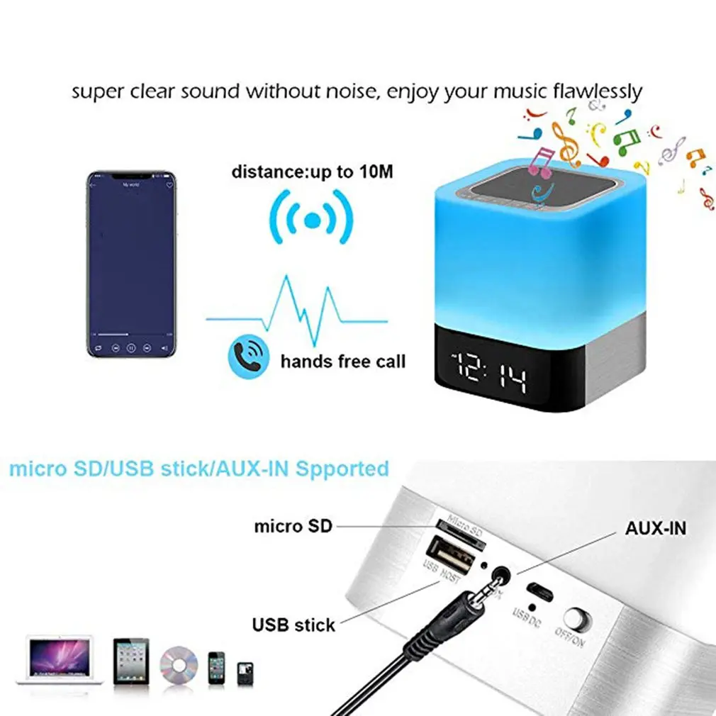  Night Lights Alarm Clock Speaker Smart Touch Control Dimmable RGB LED Table Lamp For Bedroom HIFI S - 4000507042422