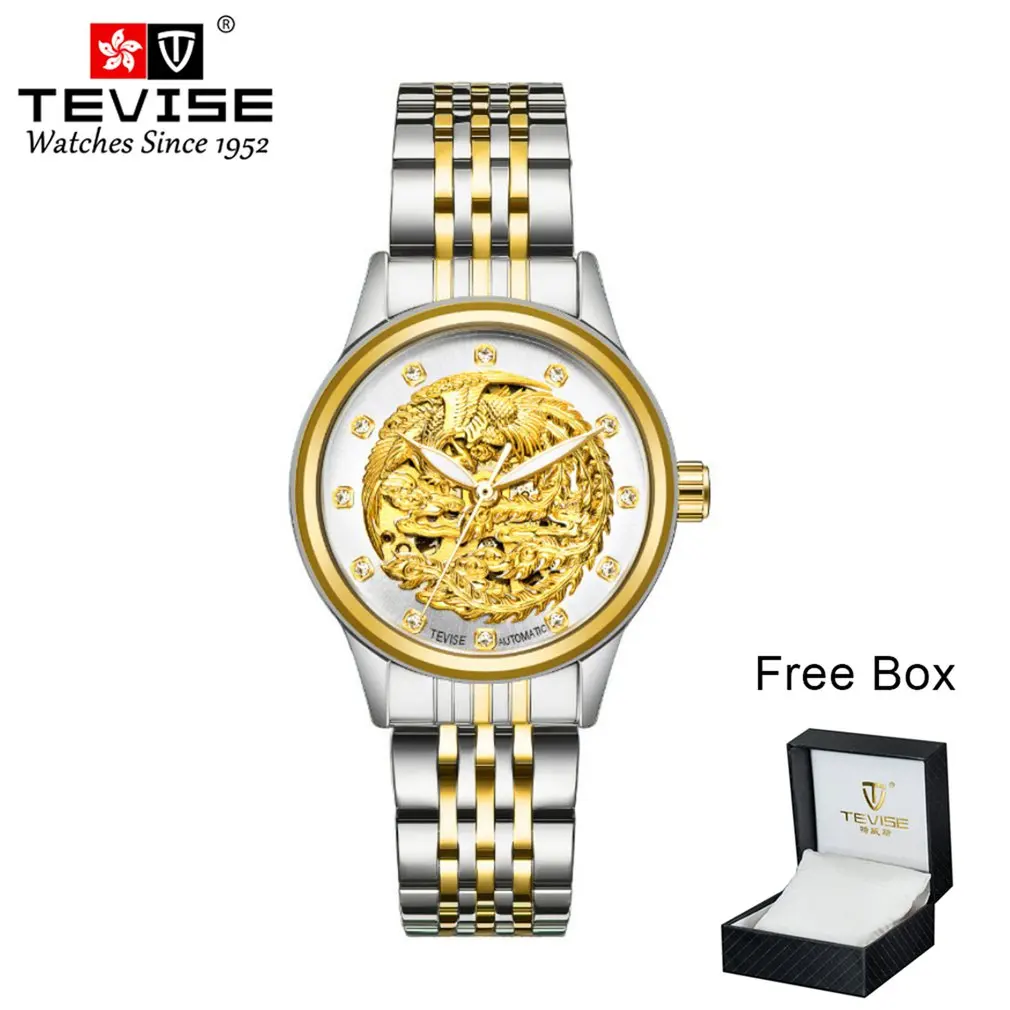 

TEVISE Women Mechanical Watch 9006 Tourbillon Gold Phoenix Automatic Mechanical Watch Waterproof Watch Box Packaging