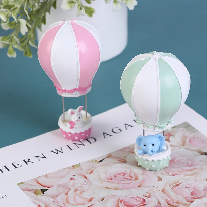 Resin Mini Cute Hot Air Balloon Rabbit And Elephant Statue Decoration Ornament Wholesale