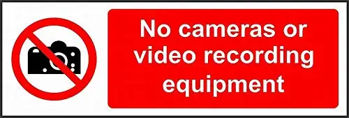 Prohibition signs No cameras or video recording equipment Safety sign 