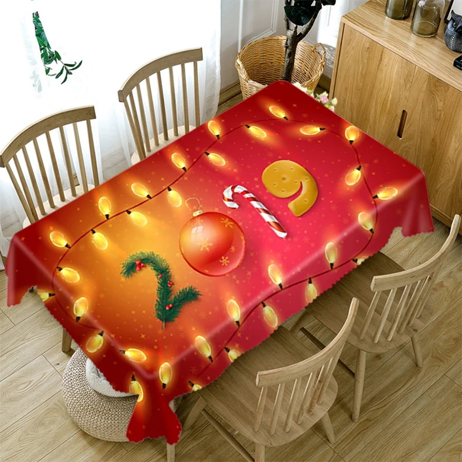 Christmas Tablecloth 3D Red Background Flower Gold Ball and Tree Pattern Rectangular/Round Table Cloth for Wedding Picnic Party |