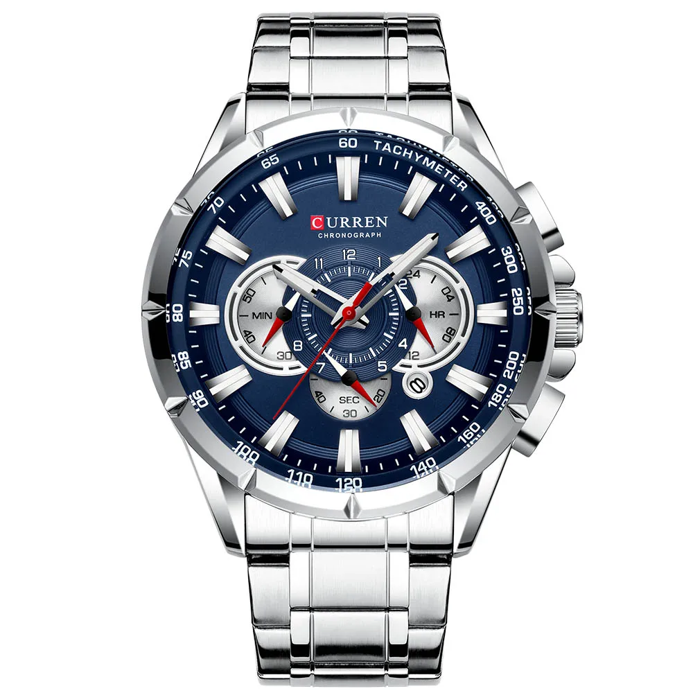CURREN 8363, модные мужские часы из нержавеющей стали, Топ бренд, роскошные спортивные кварцевые часы с хронографом, мужские часы