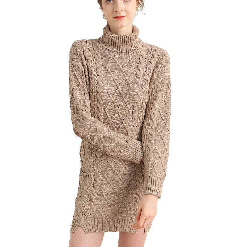 Turtleneck Long Sweater Dress Women Autumn Winter Thick Pullover knitted Jumper Cashmere Merino Wool Oversized | Женская одежда