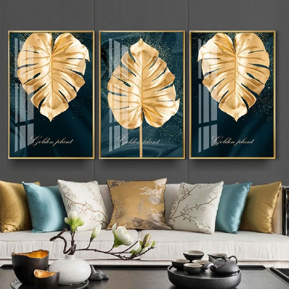 Living Room Gold Leaves Wall Art Prints Canvas Paintings Nordic Luxury Wall Art Posters Decorative Wall Art Prints Home Decor Painting Calligraphy Aliexpress