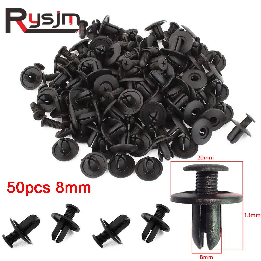 50pcs 8mm Auto Fasteners Bumper Fender Mud Flap Mudguard Plastic Rivet
