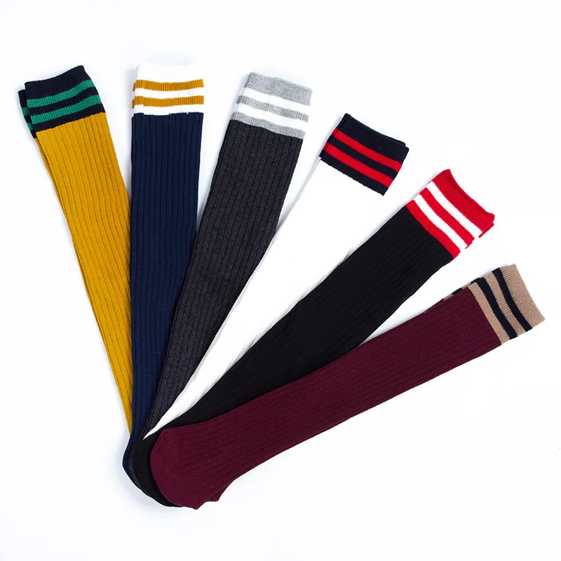 

Spring And Summer New Style Cotton Socks Children's Socks over-the-Knee Stockings Breathable Socks Girls Three Bars Students' So