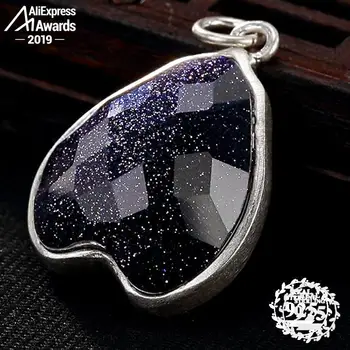 

NOT FAKE Poland S925 Fine Antique shop store Sapphire Pendant Women Chinatown art handicraft Artisan Antique Lazuli Blue India
