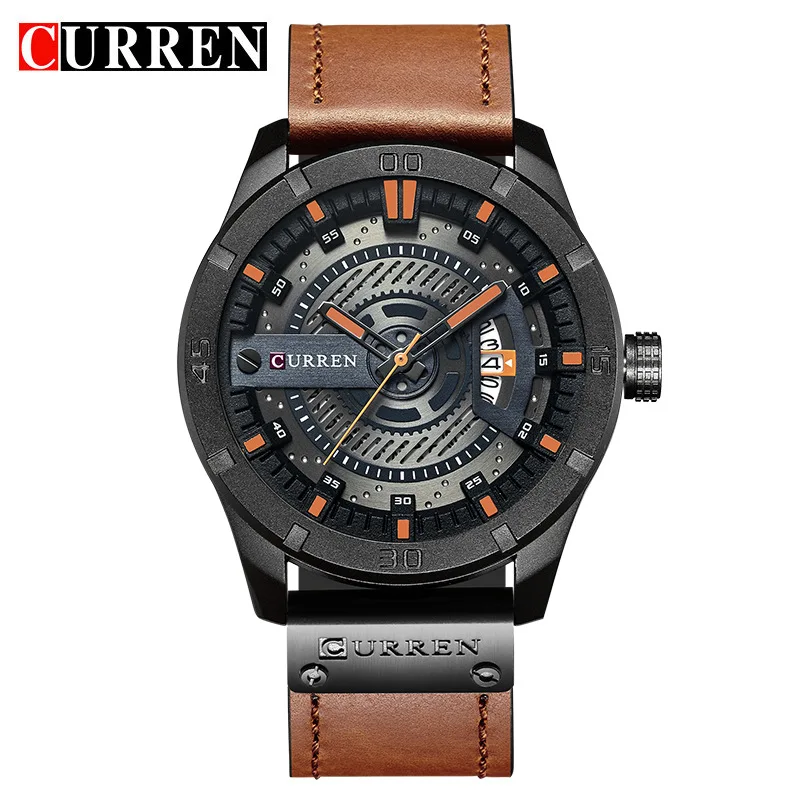 black orange CURREN Мужские Военные Спортивные часы Мужские кварцевые часы с датой мужские повседневные кожаные Наручные часы Relogio Masculino - Цвет: black orange