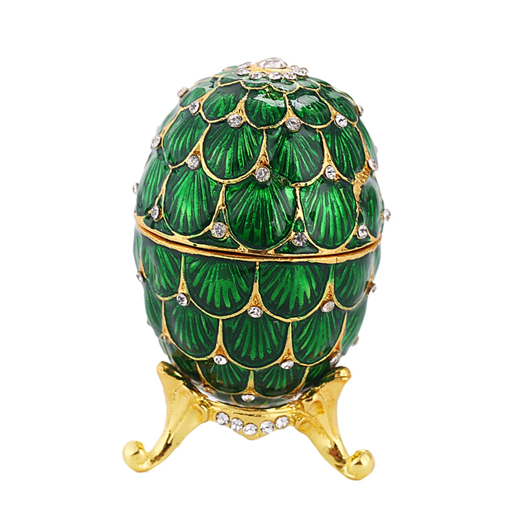 Fancy Color Enamel Easter Egg Stroage Box Crystal Jeweled Trinkets Holder