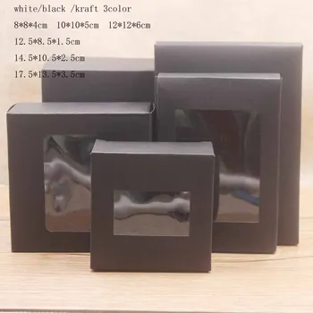 

Good window box 10pcs three color paper gift box package with clear pvc window candy/toysfavors arts &krafts display package box