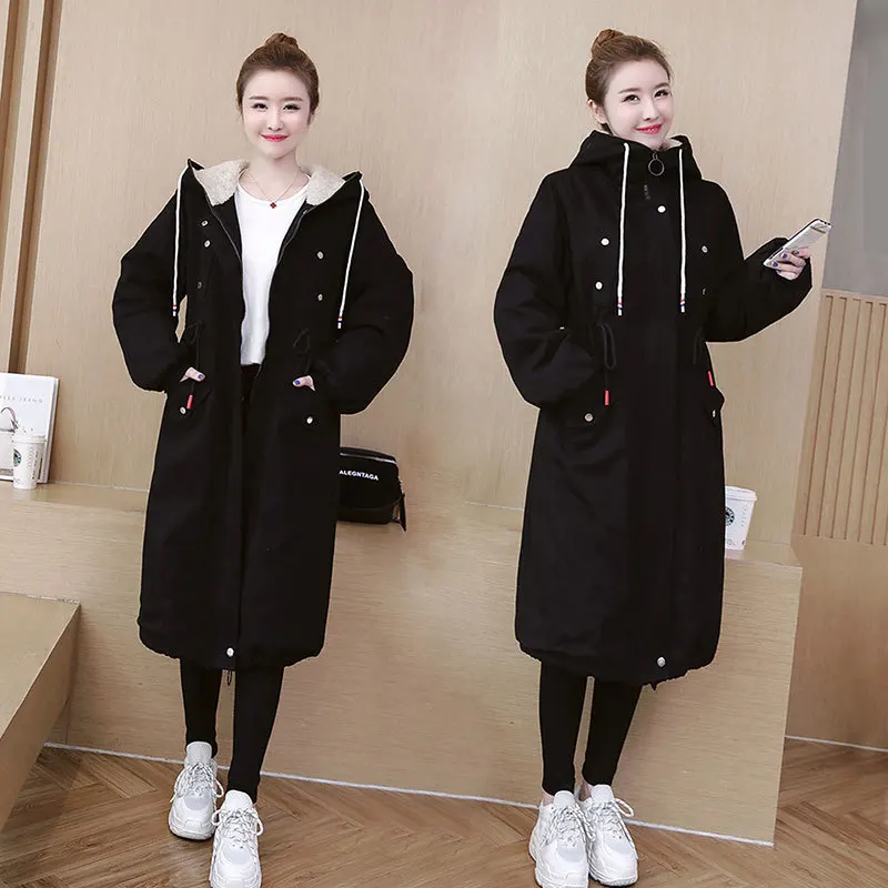 

Tm45432 Photo Shoot Autumn And Winter Plus-sized Lengthen Loose-Fit Cotton-padded Clothes Thick Warm Lambs Wool Cotton Coat