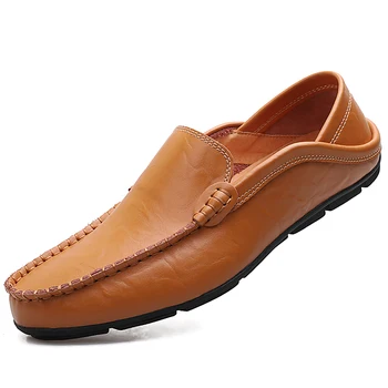 

2020 Fashion Men Shoes Genuine Leather Man Loafers Shoes Leather Casual Slip-on Waterproof Male Footwear Large Size 47