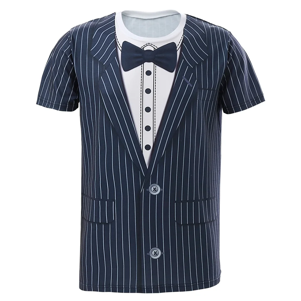 Striped Tuxedo Мужской костюм капитана, футболки, забавные, косплей, Хэллоуин, Рождество, футболка для взрослых, человек, топ, ковбой, пилот, Униформа, карнавал, 3D размера плюс - Цвет: Striped Tuxedo