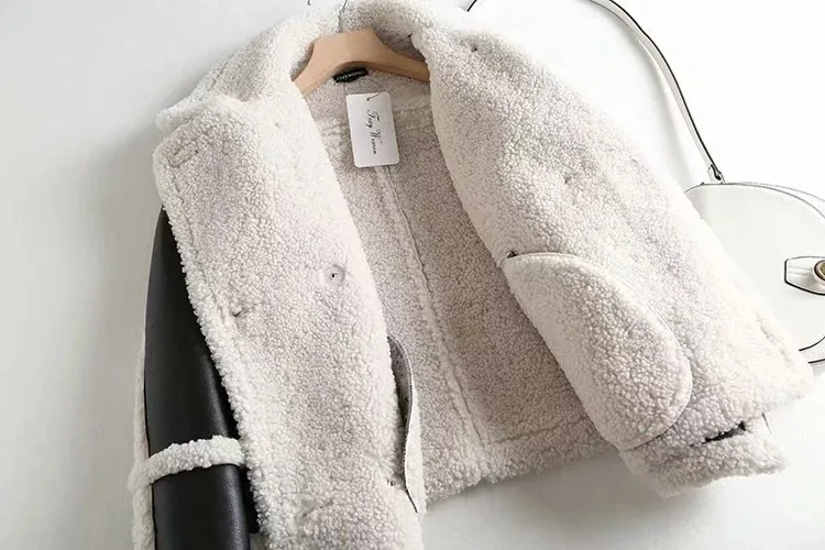 Short Fur Coat Female Winter Fashion New Loose Double-Breasted Long-Sleeved Lamb Fur Coat Jacket Tide H00273
