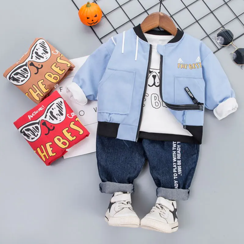 

Spring Autumn Children Outing Clothes Baby Boy Cartoon T Shirt Coat Pants 3Pcs/sets Infant Kids Fashion Toddler Tracksuits