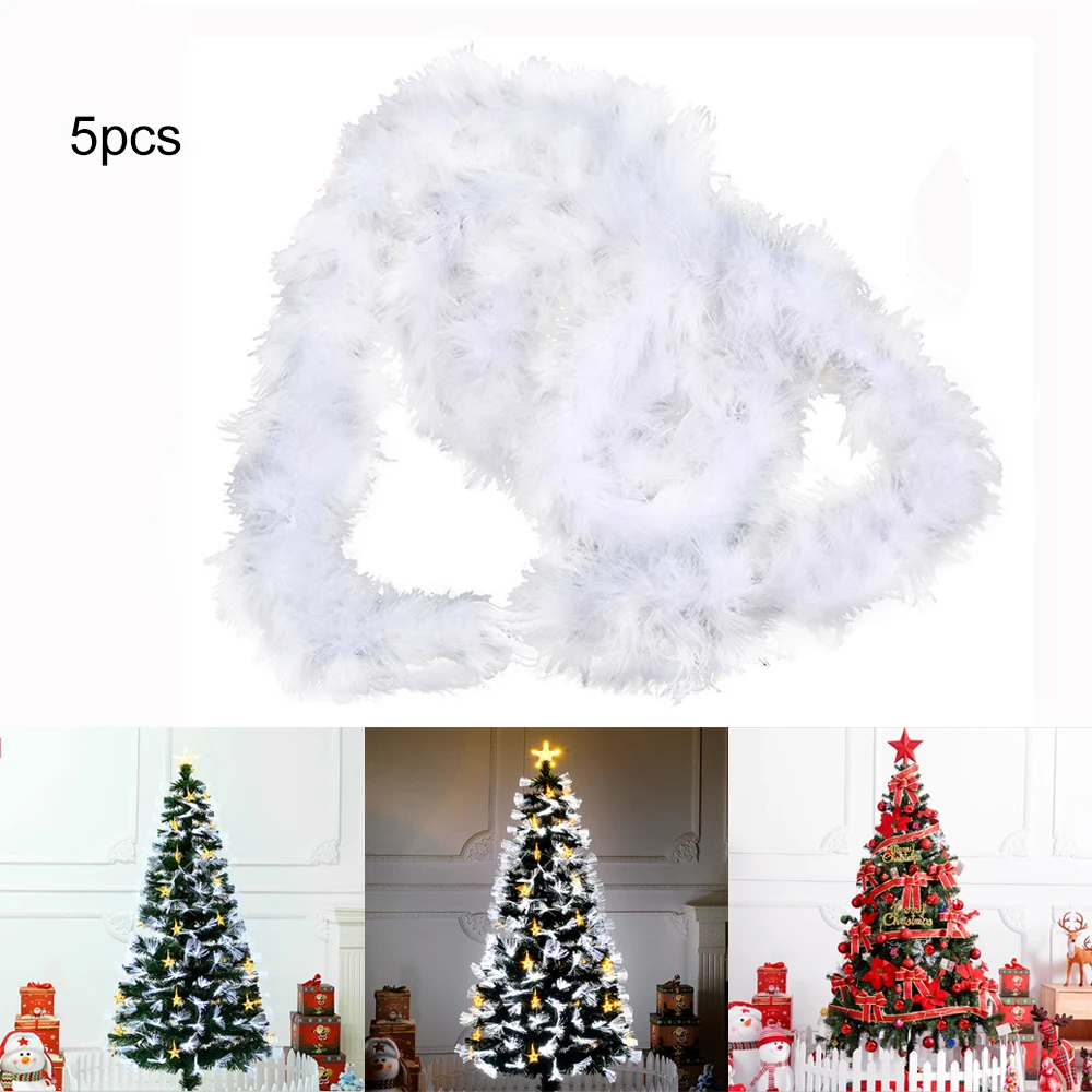 5PCS 2M Christmas Tree White Feather Xmas Ribbon Boa Strip Party Garland Decor