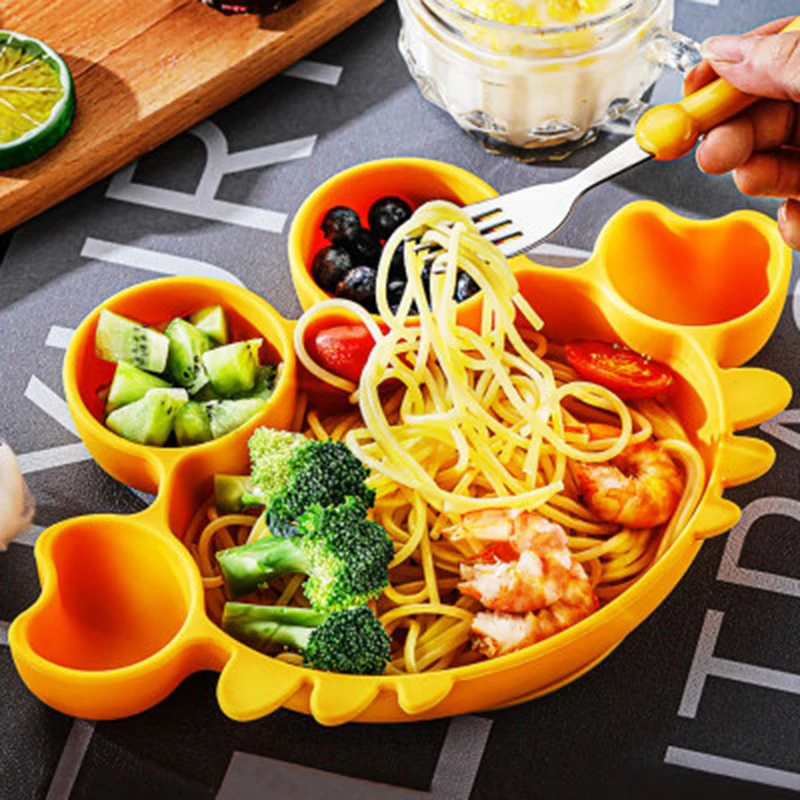 

Baby learning plate dishes silicone crab sucker table mat suction tray antislip feeding bowl tableware kids meal fruits feeding