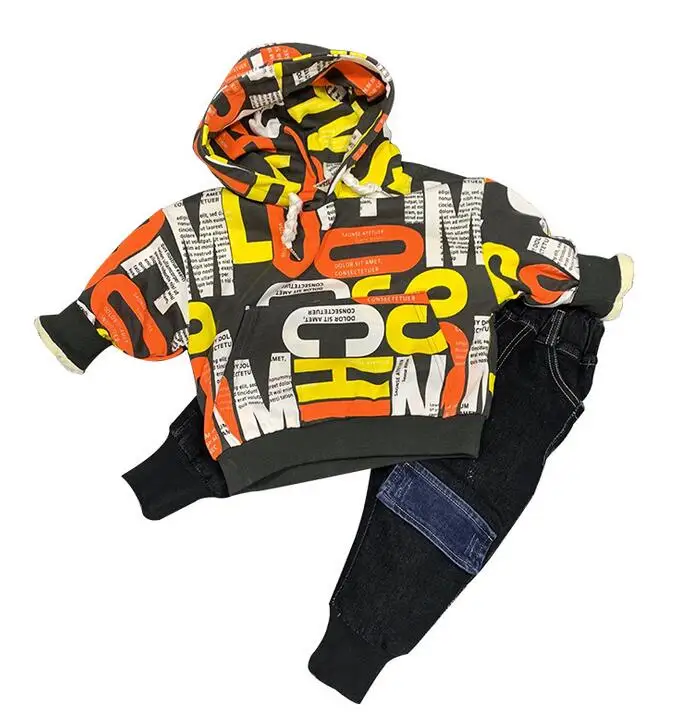 2pcs sets winter Kids Clothes Baby Boys Thickening plush hoodie+ plush jeans 2PCS Tracksuit Baby Boy Clothes Set Children Clothing sets - Цвет: 2pcs sets