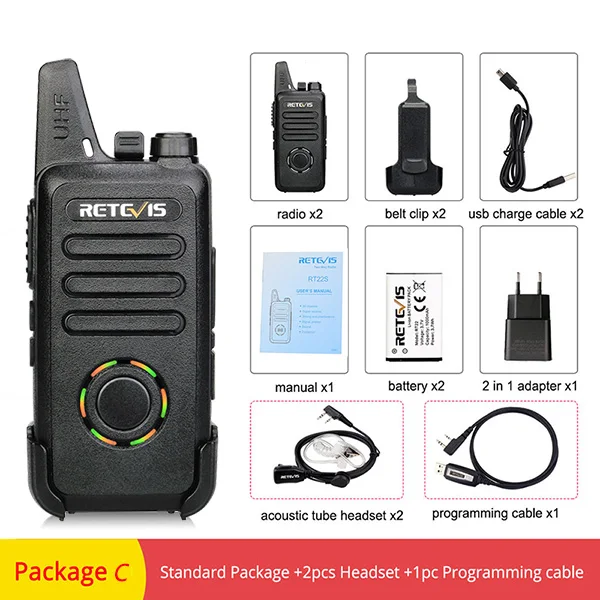 2 шт. RETEVIS RT22S Handsfree Walkie Talkie RT22 обновление VOX скрытый дисплей двухстороннее радио приемопередатчик рация - Цвет: Package C