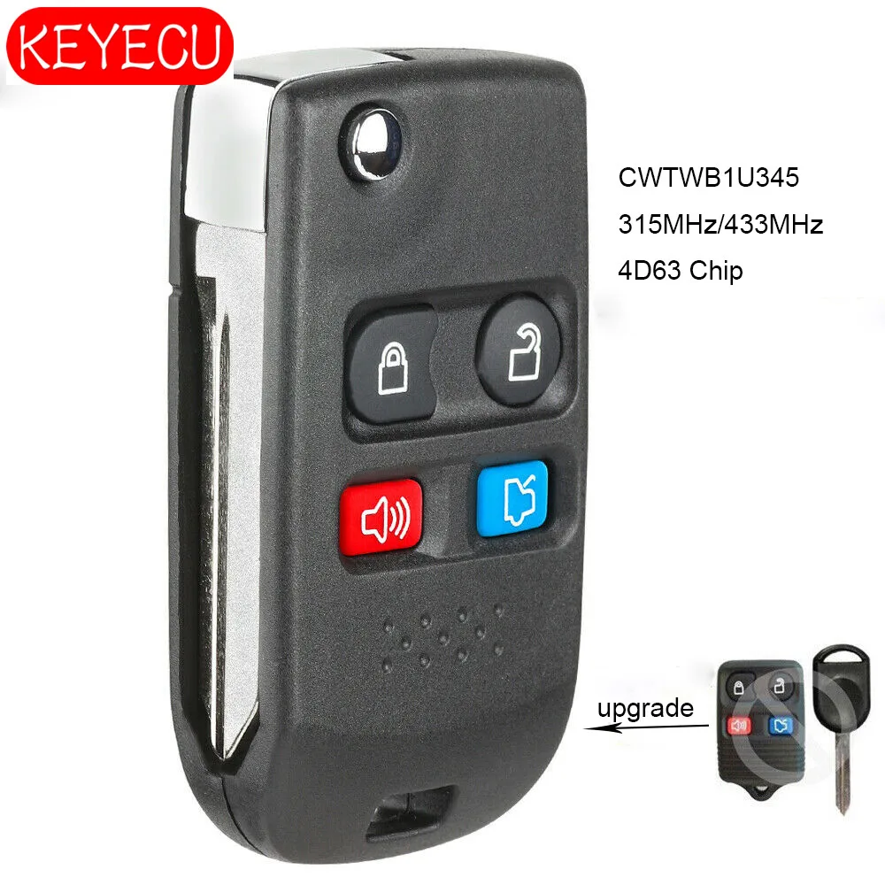 KEYECU складной дистанционный ключ 315 МГц/433 МГц 4D63 чип Fob для Ford Lincoln Mercury FCC:CWTWB1U345 |