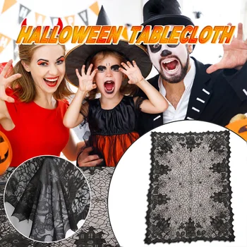 

Halloween Spider Web Tablecloth Placemat Halloween Ornaments for Home Restaurant, Black Halloween Spider lace Table Runner