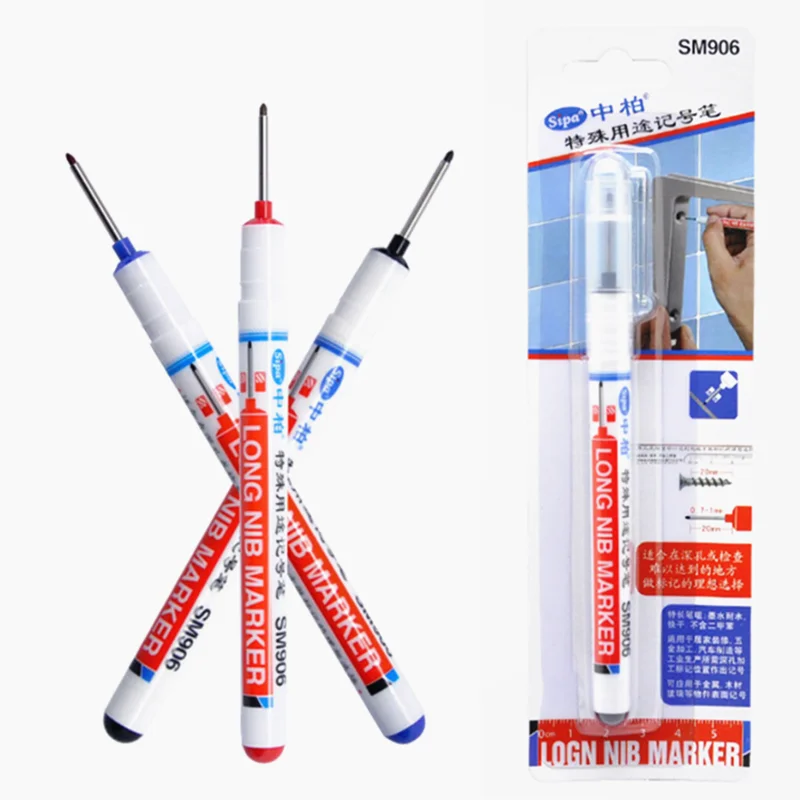 Rotuladores de cabeza larga para decoración de carpintería de baño, rotuladores multiusos de Agujero profundo, negro, azul y rojo, bolígrafo aceitoso