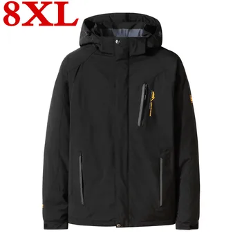 

2020 plus size 8XL winter Jacket Men Outwear Waterproof Windbreaker Hooded Jacket Mens Sportswear Coat Outwear Coats Thin velvet