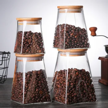 

350ML Glass Sealed Storage Can Square Moisture-proof Glass Storage Tank with Wooden Lid