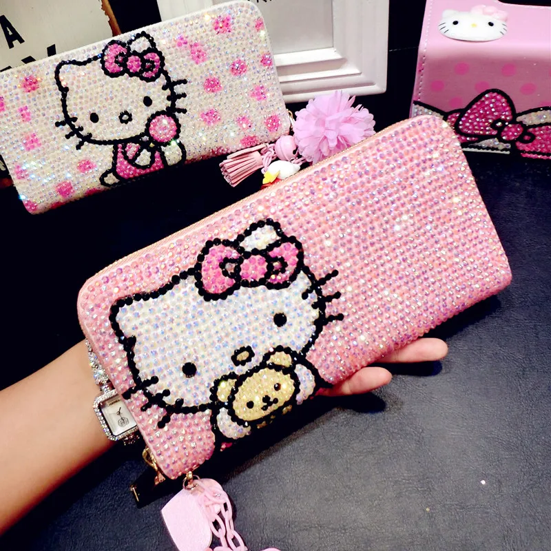 Милый кошелек hello kitty с бриллиантами, детский мультяшный кошелек KT Cat, индивидуальная кошечка, кошечка, папка для денег, Красивая яркая женская кожаная сумка