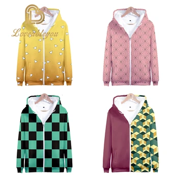 

Anime Demon Slayer Kimetsu No Yaiba Tanjiro Kamado Nezuko Cosplay Men Hoodies Jackets Coats Halloween Costumes For Women